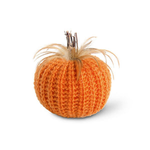 7 Inch Orange Crochet Pumpkin w/Wood Stem