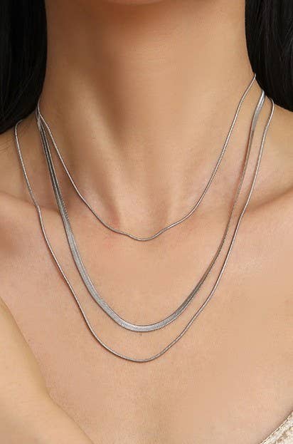 SILVER TITANIUM  STEEL NON-TARNISH LAYERED CHAIN NECKLACE