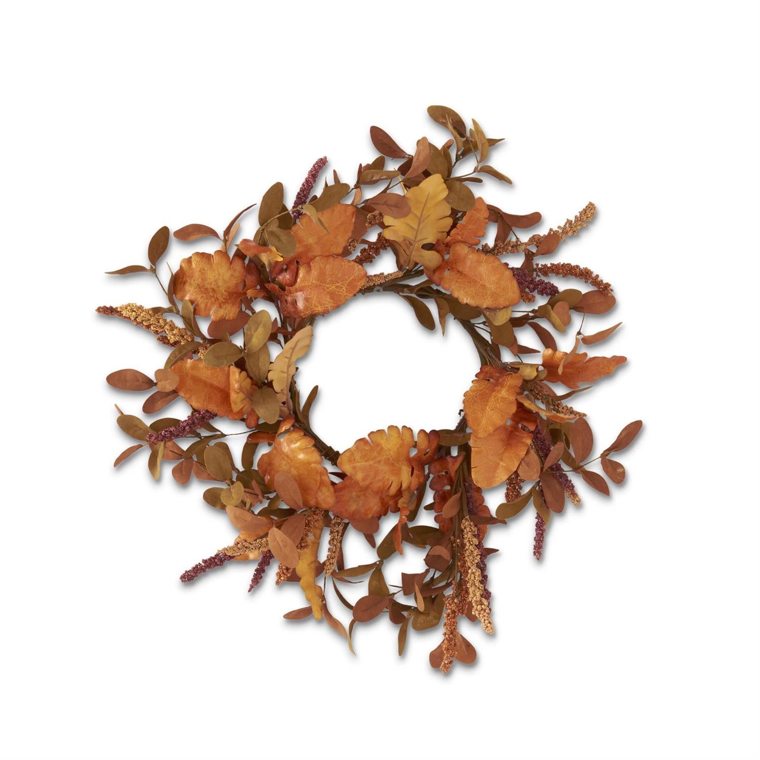 19 Inch Rust & Brown Eva & Silk Leaves Candle Ring