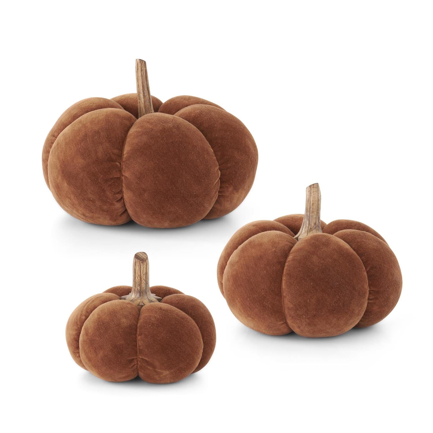 Brown Velvet Pumpkins w/Wood Stem