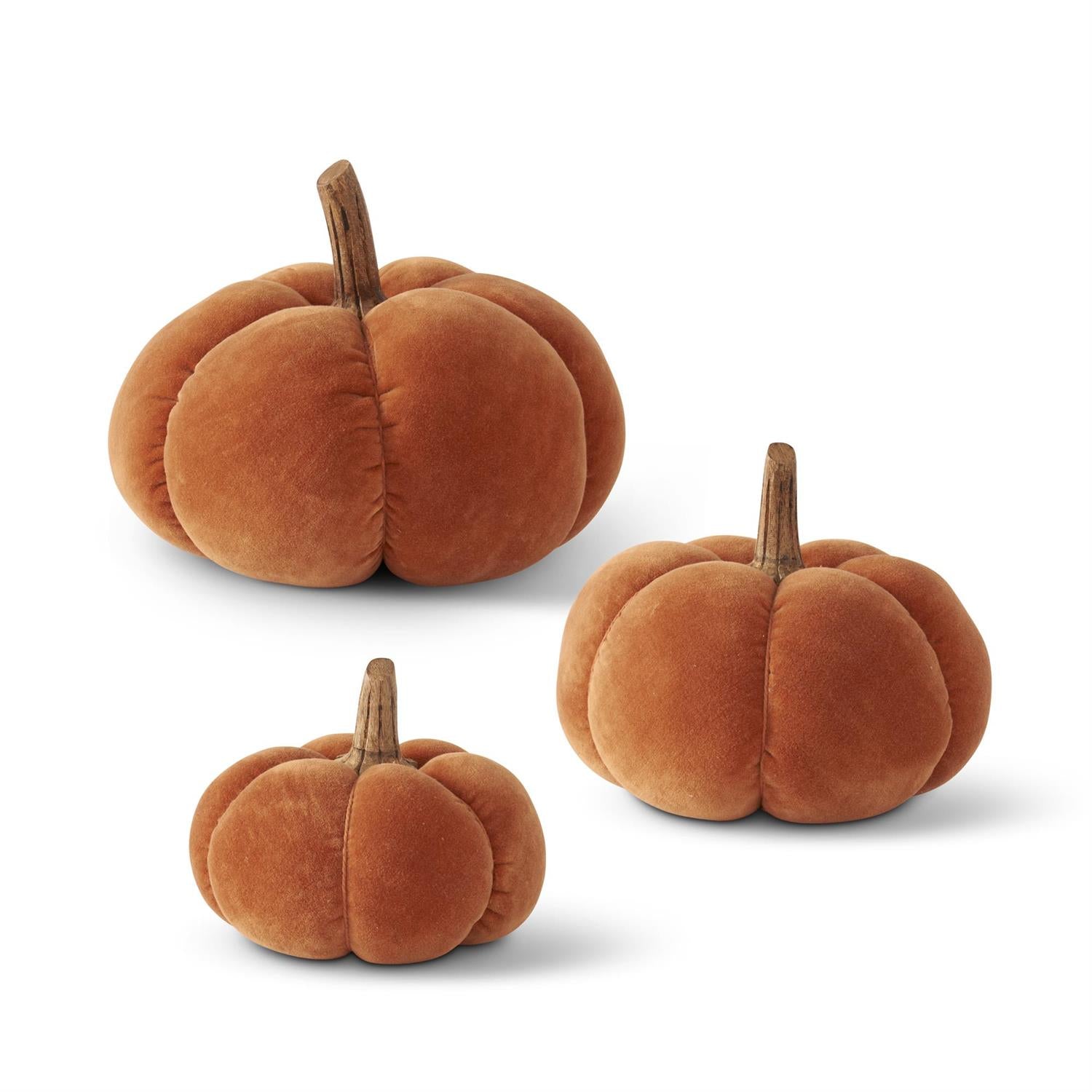 Rust Velvet Pumpkins w/Wood Stem