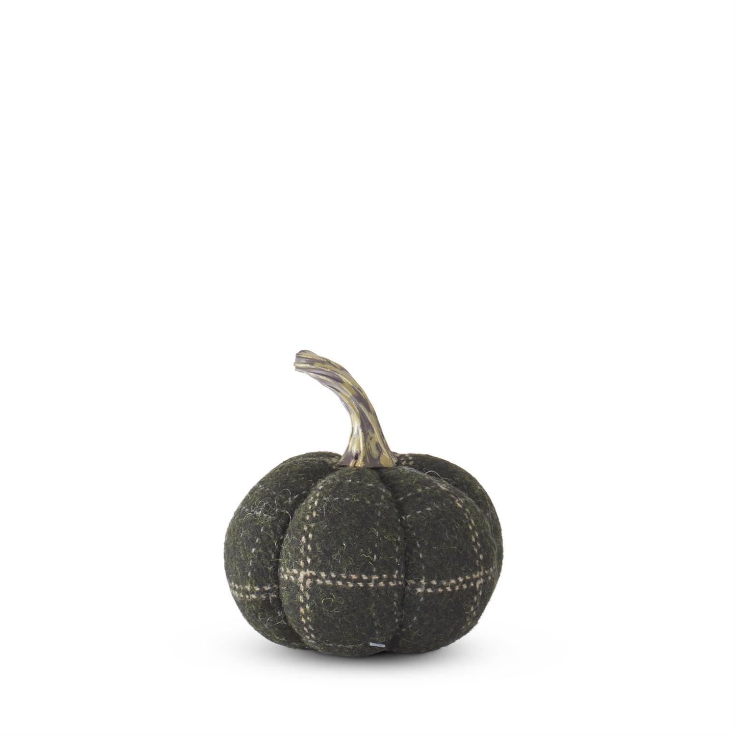 4.5 Inch Green & Tan Plaid Fabric Pumpkin