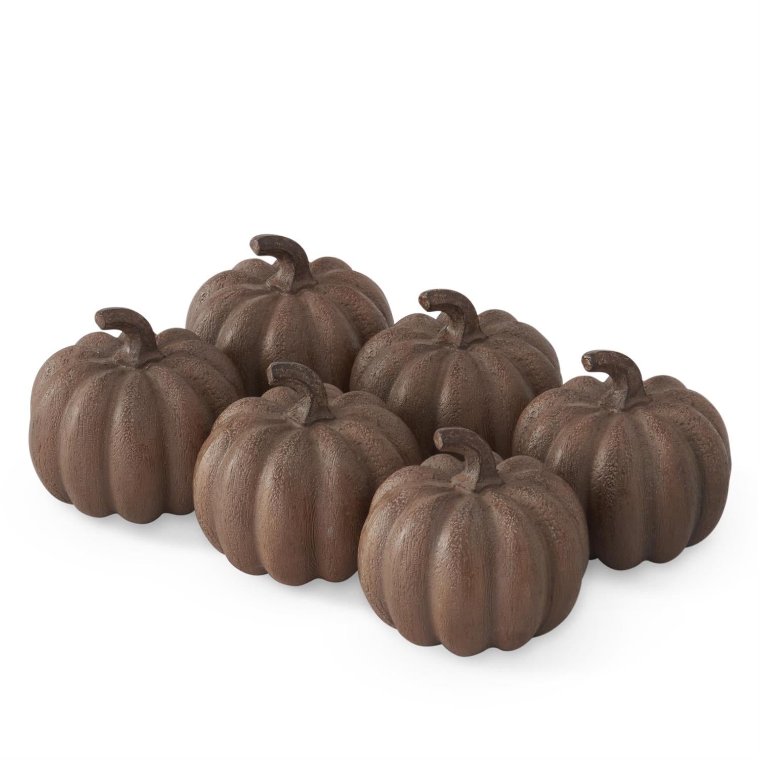 2.5 Inch Brown Resin Faux Woodgrain Filler Pumpkin
