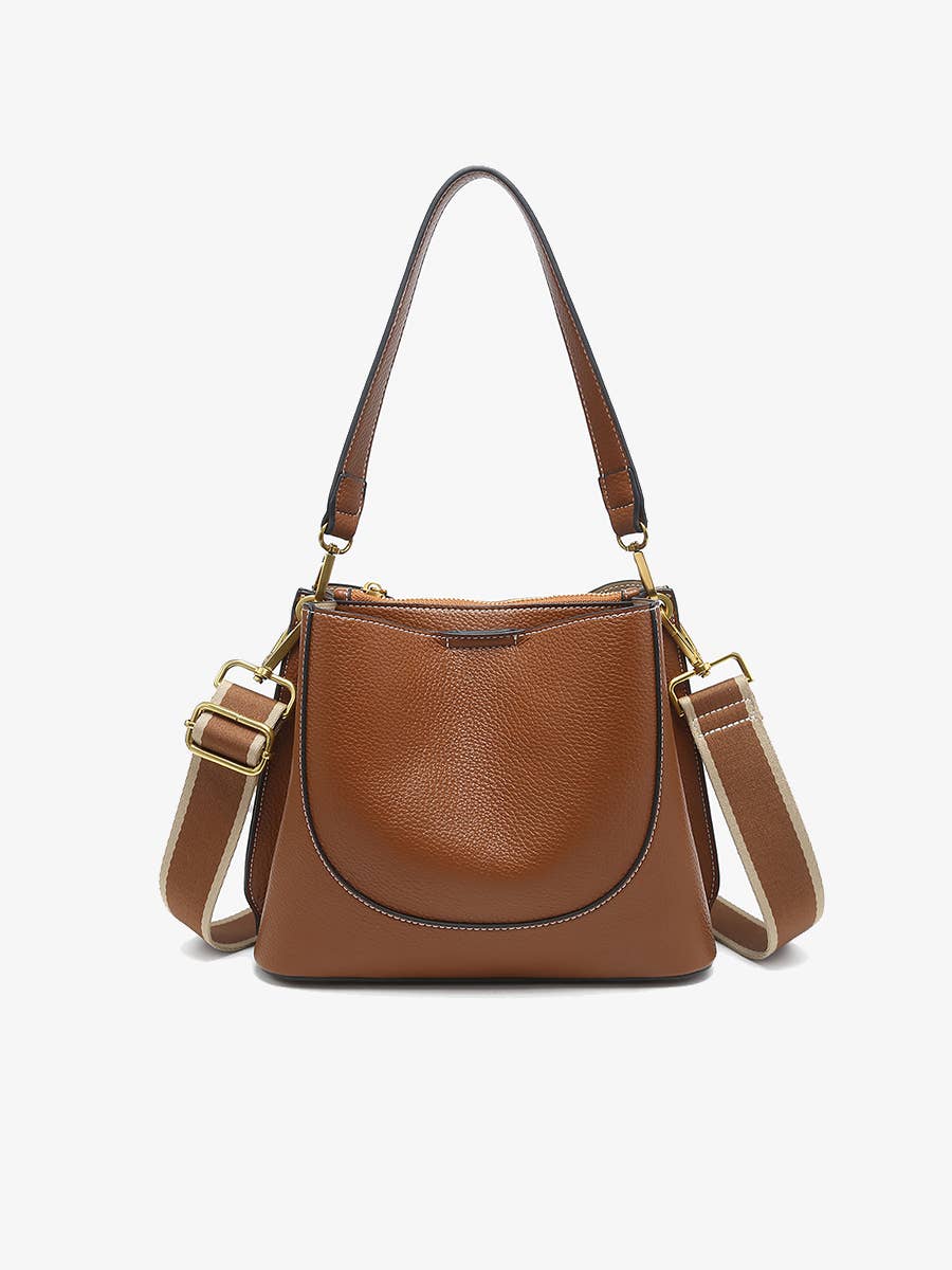 Brown Corinna Bucket Bag w/ Two-Toned Canvas Guitar Strap
