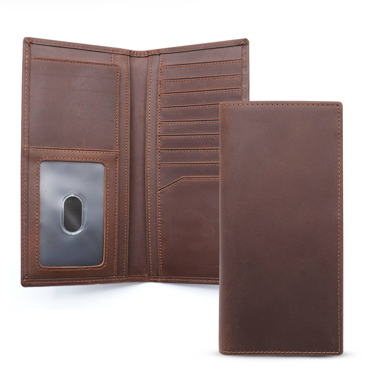 Brown Leather Bifold Wallet Long Wallet