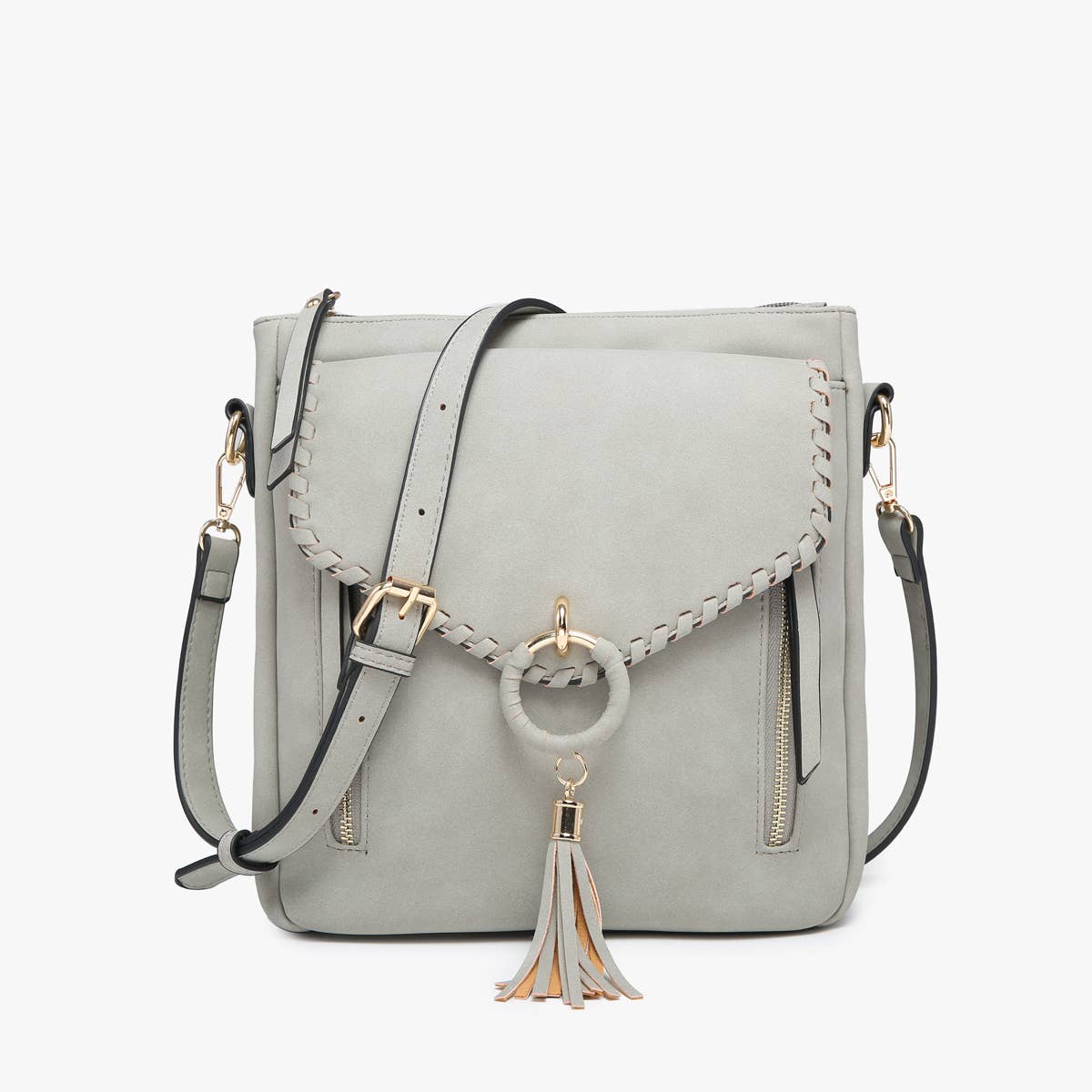 Parchment Layla Faux Suede Whipstitch Crossbody w/ Tassel