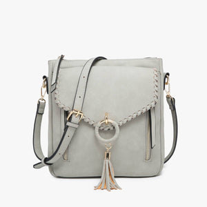 Parchment Layla Faux Suede Whipstitch Crossbody w/ Tassel