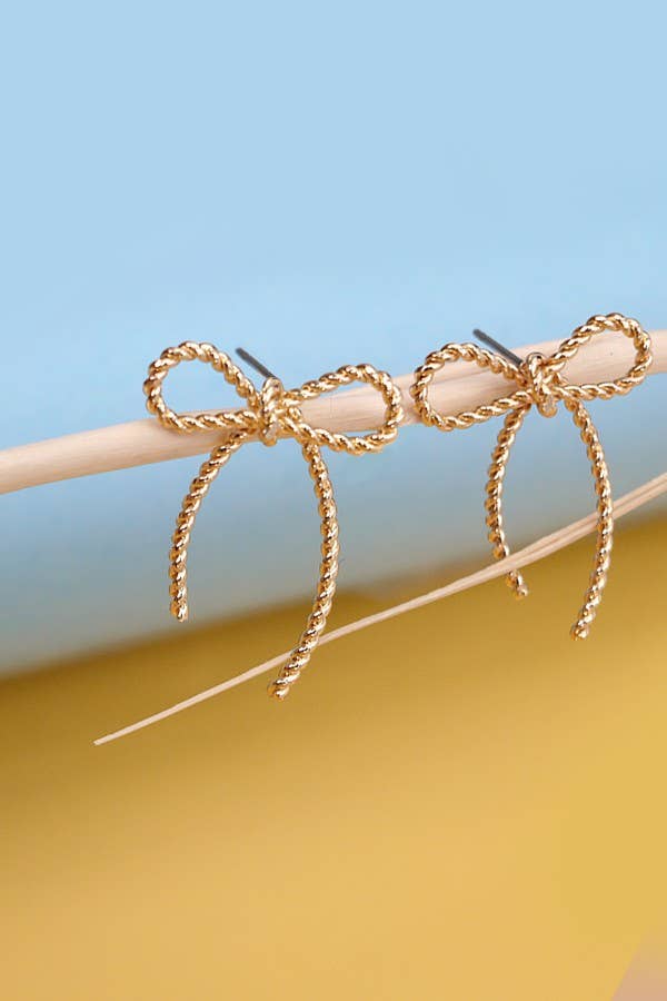 SILVER ROPE BOW DESIGN STUD EARRINGS