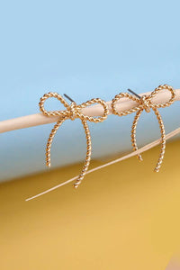 SILVER ROPE BOW DESIGN STUD EARRINGS