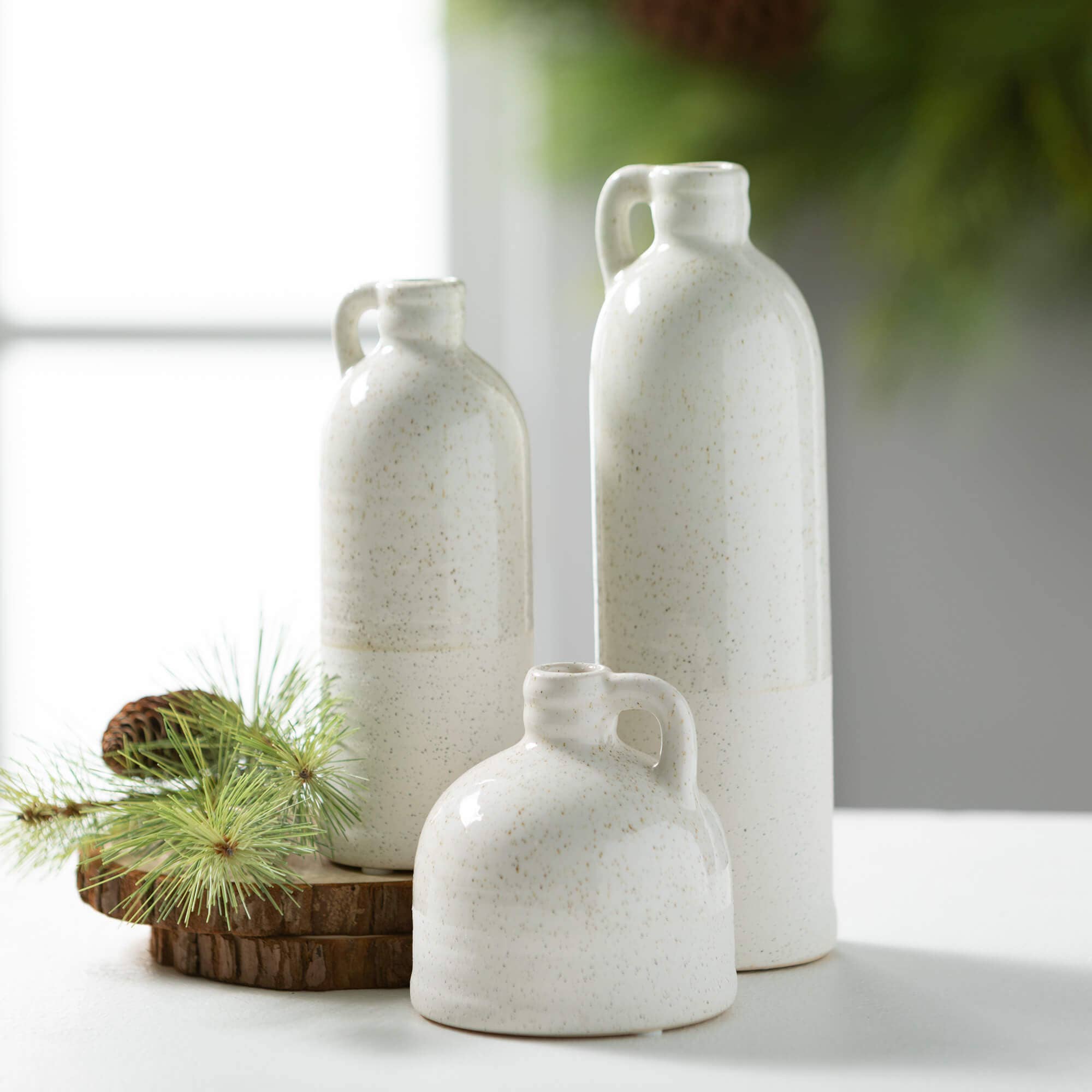 WHITE SPECKLED JUG VASE