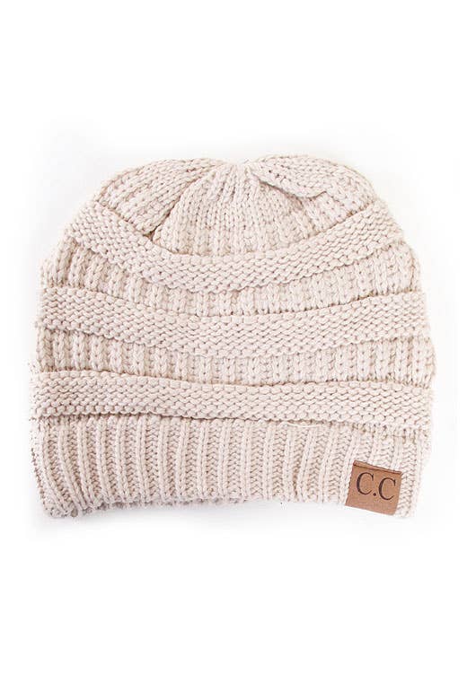 Beige C.C Cable Knit Classic Beanie