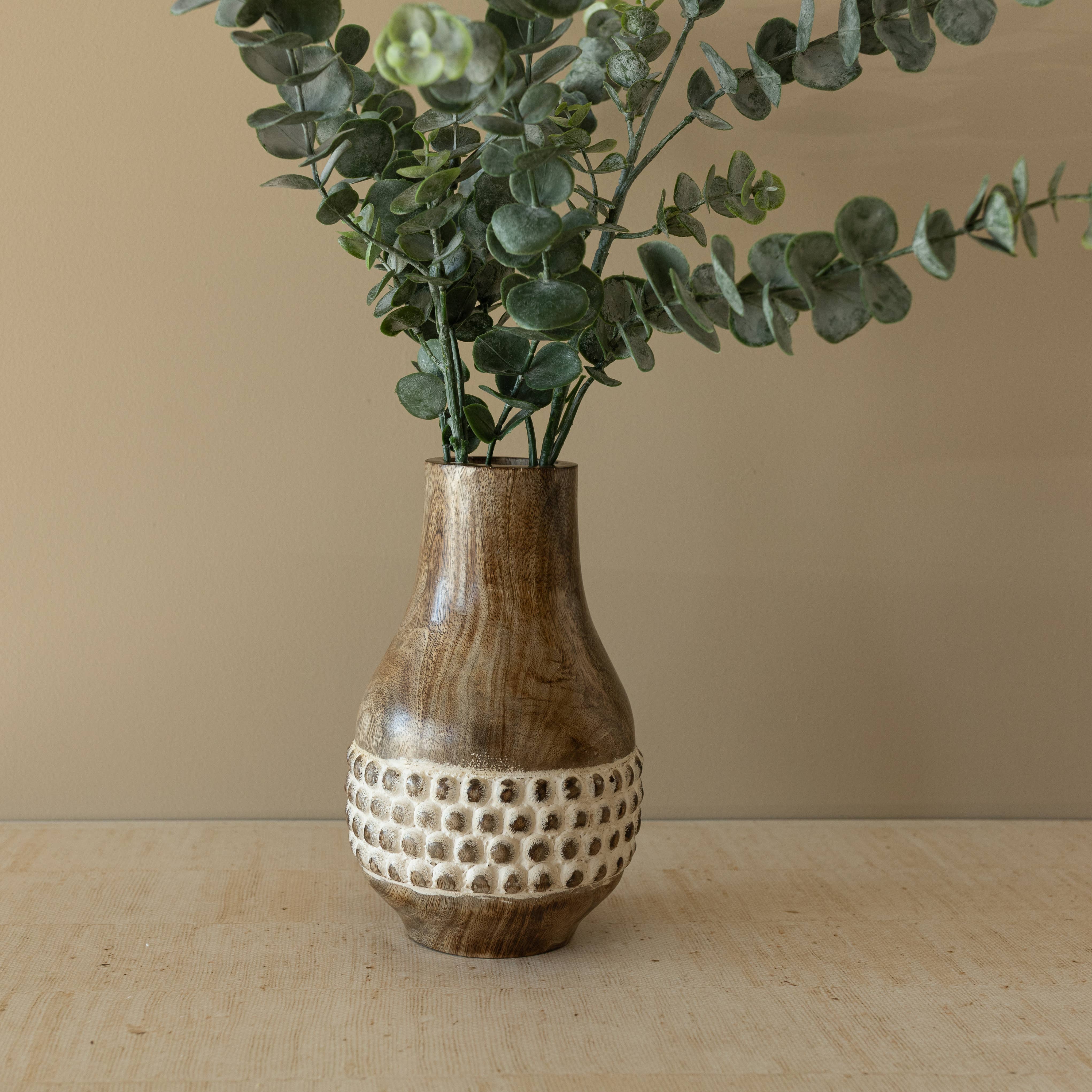 Gigi Whitewashed Wood Bead Dried Florals Vase