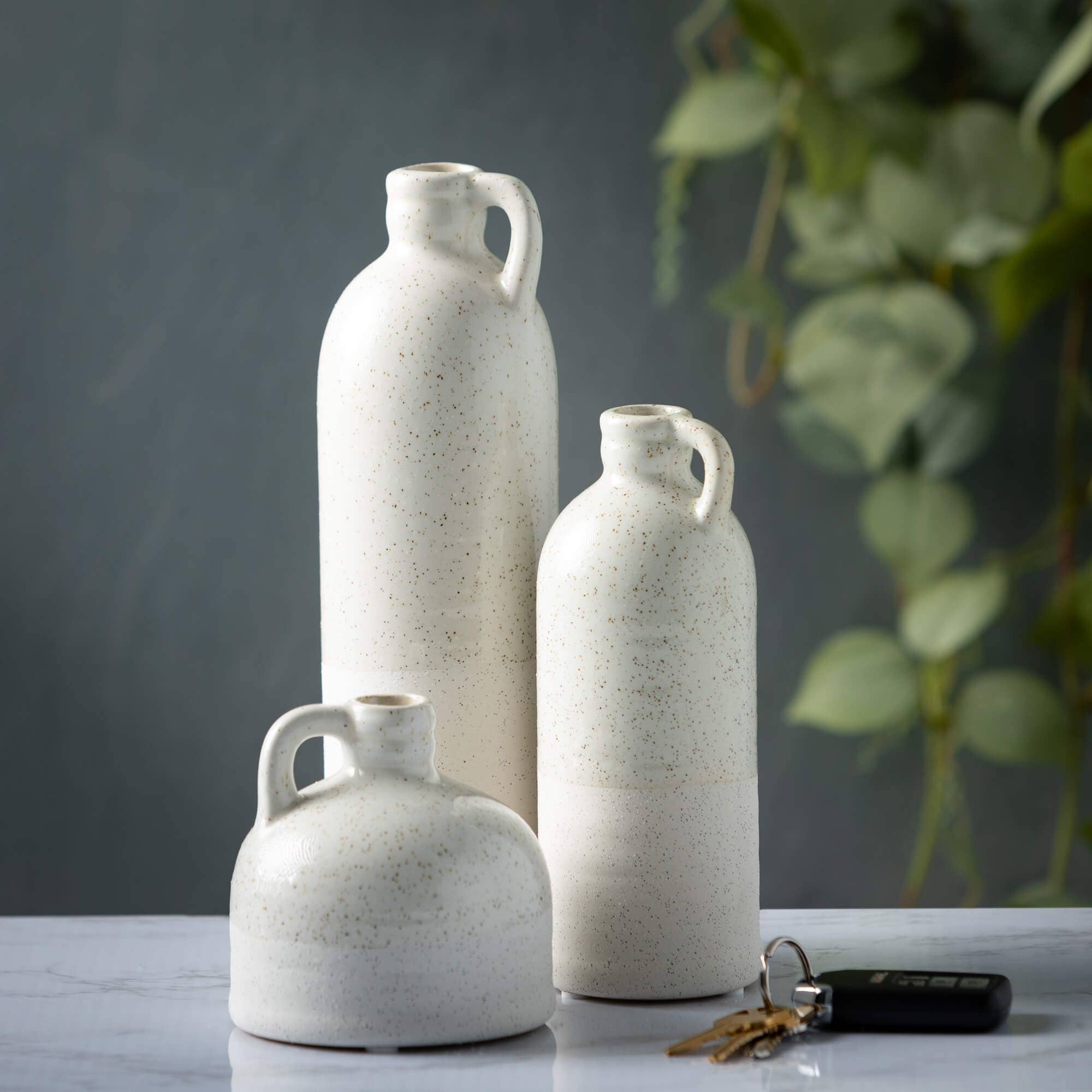 WHITE SPECKLED JUG VASE