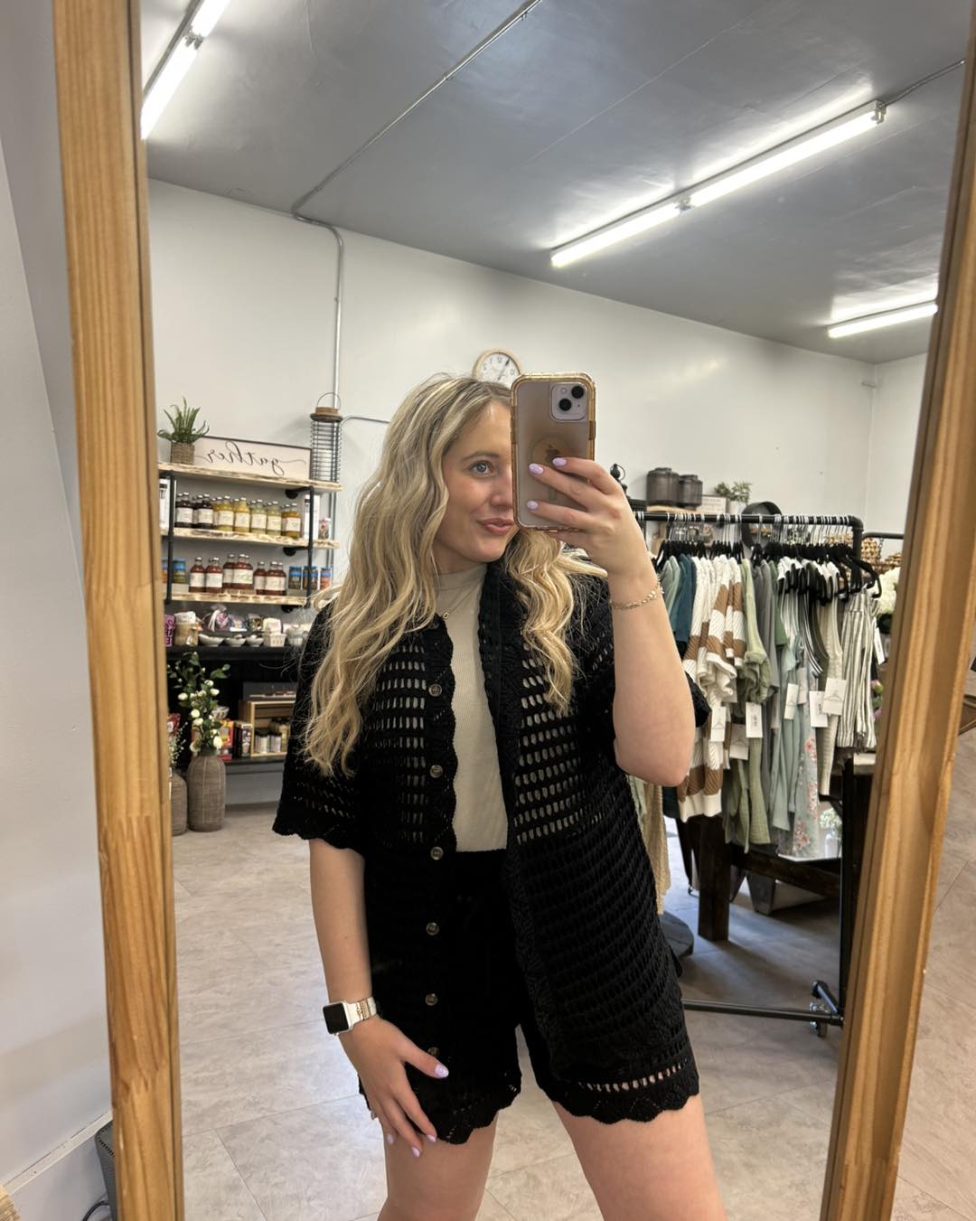 BLACK POINTELLE SWEATER SHIRT AND SHORTS SET