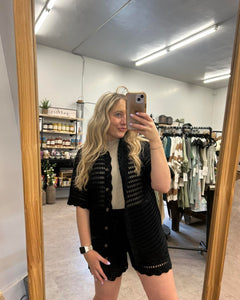 BLACK POINTELLE SWEATER SHIRT AND SHORTS SET