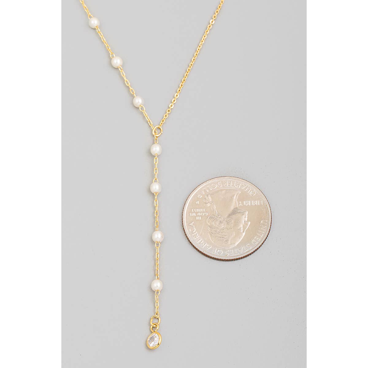 Dainty Chain Pearl Bead Lariat Necklace