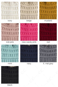 Black C.C Kids Solid Ribbed Beanie with Pom