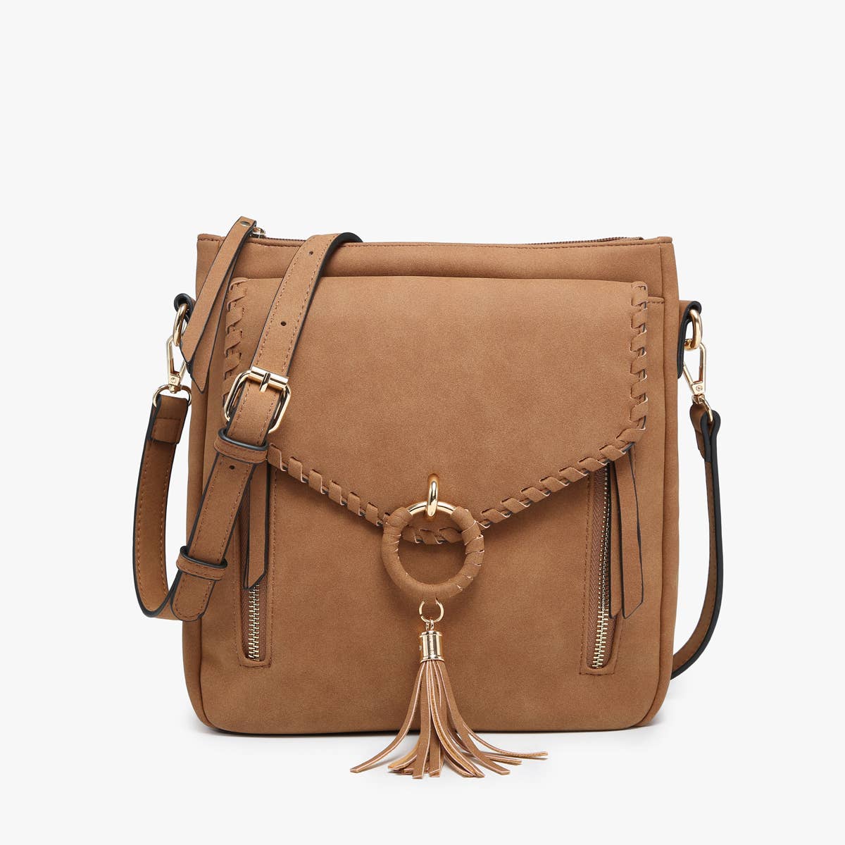Parchment Layla Faux Suede Whipstitch Crossbody w/ Tassel