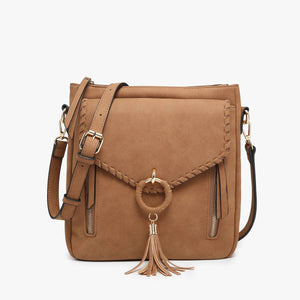 Parchment Layla Faux Suede Whipstitch Crossbody w/ Tassel