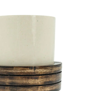 Arlen Ceramic Planter With Carved Wood Plant Stand