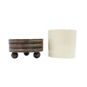 Arlen Ceramic Planter With Carved Wood Plant Stand