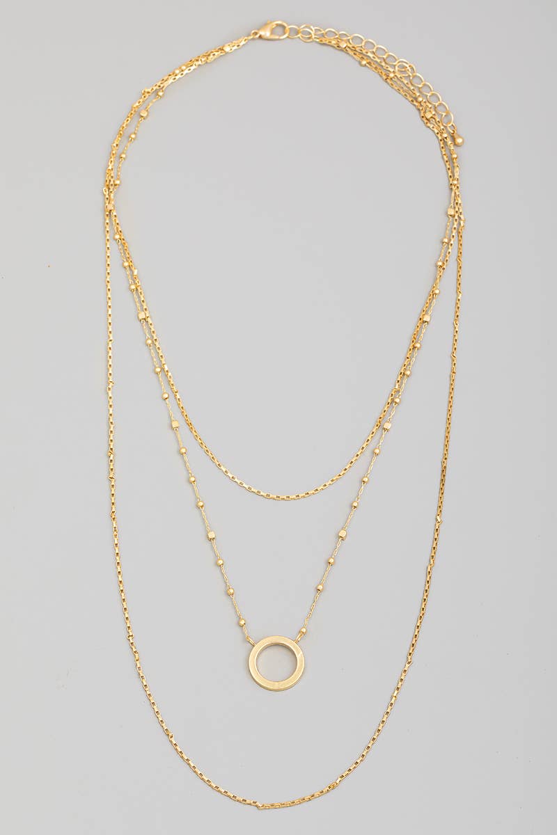 Ring Pendant Layered Chain Necklace