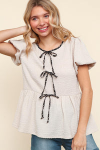 RIBBON BOW TIE BABYDOLL BLOUSE