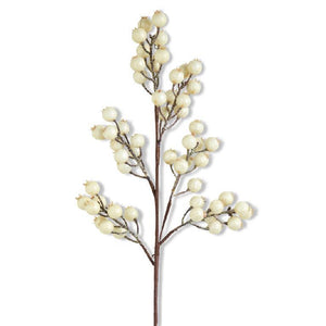 27 Inch White Crackle Glitter Rosehip Stem