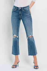 VERVET HIGH RISE CLEAN CUT HEM CROP FLARE JEANS