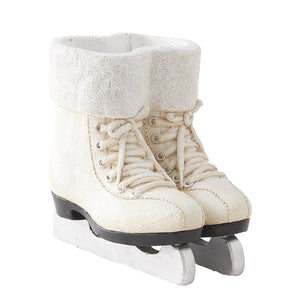 7 Inch White Resin Pair of Ice Skates w/Glitter