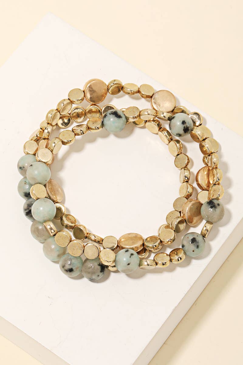 Mixed Metallic And Stone Beaded Bracelet Set