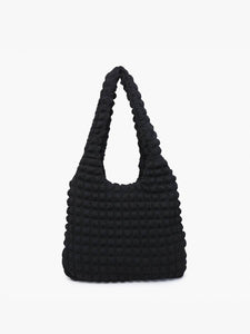 Black Georgia Quilted Puffy Hobo w/ Zip Closure