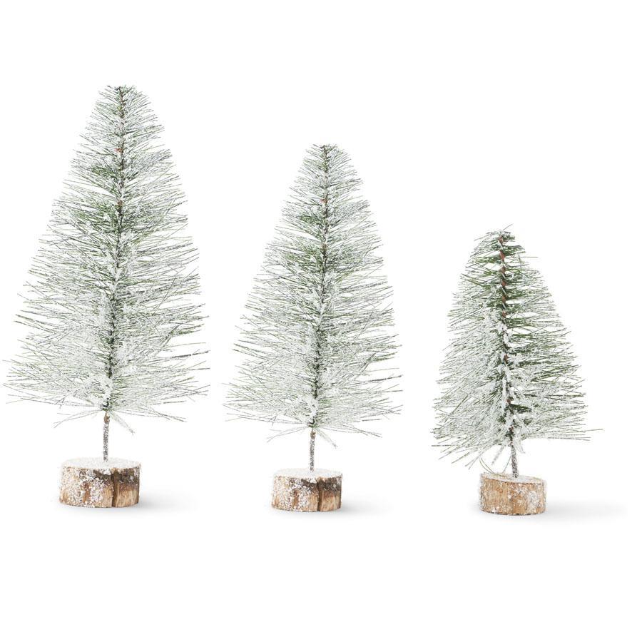 Snowy Long Needle Pine Trees with Wood Base