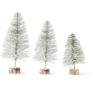 Snowy Long Needle Pine Trees with Wood Base