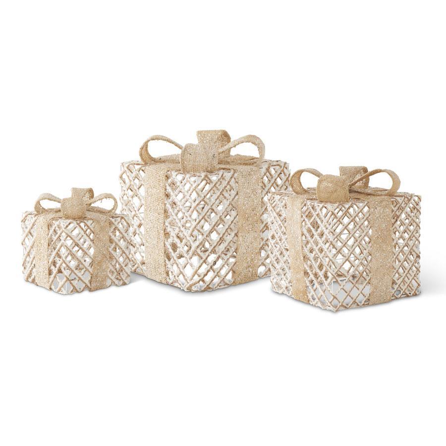 Snowy Burlap Twine Boxes w/Bows