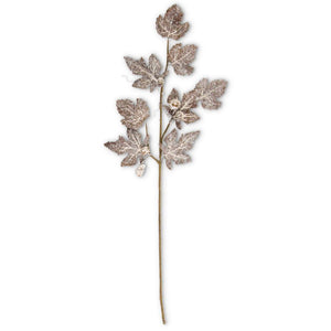 30 Inch Iced Maple Leaf Stem w/Cream Pinecones