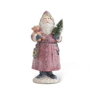12.75 Inch Vintage Resin Glittered Santa Holding