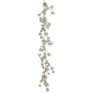 60 Inch Glittered Mistletoe Garland w/Red Berries