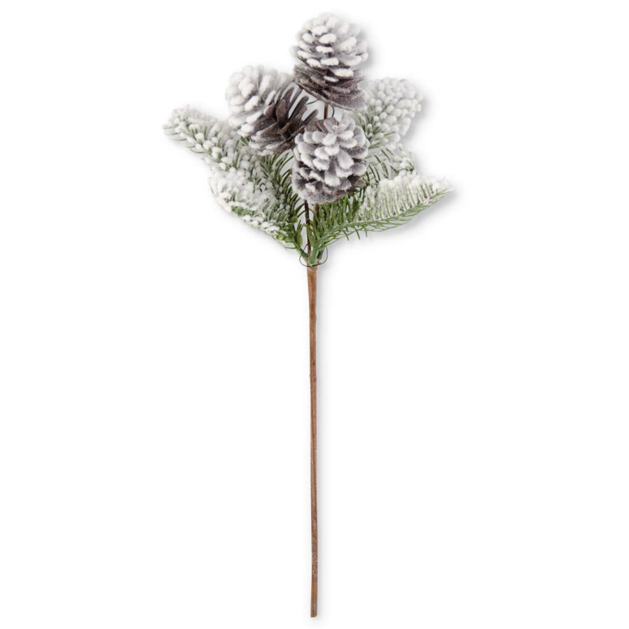 16 Inch Flocked Fir & 3 Pinecone Stem