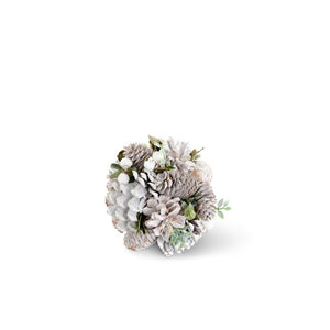 6 Inch Whitewashed Pinecone & Mixed Greenery Ball