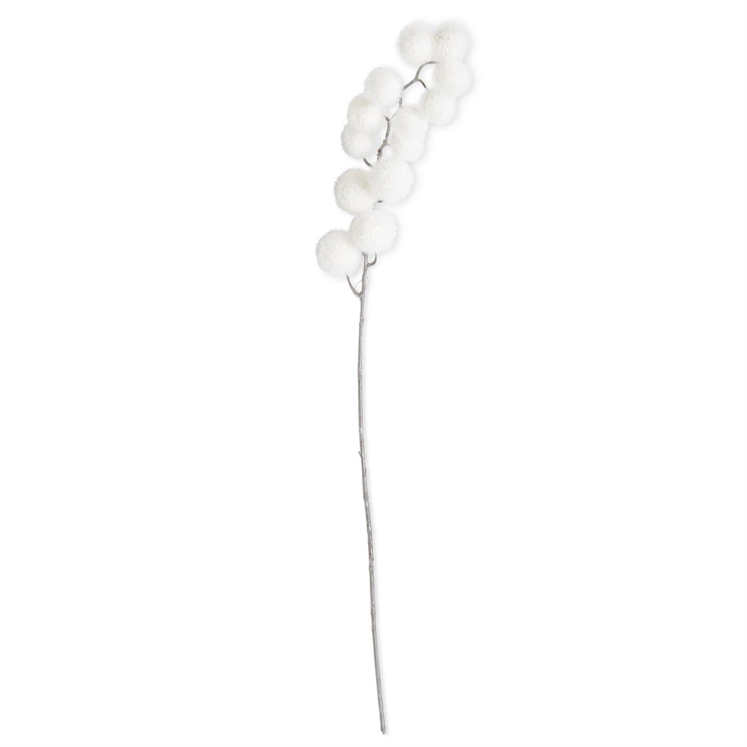 32 Inch White Snowy Glittered Pom Pom Spray