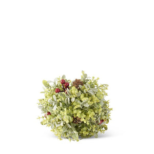 7 Inch Glittered Green Foliage Ball w/Red Berries