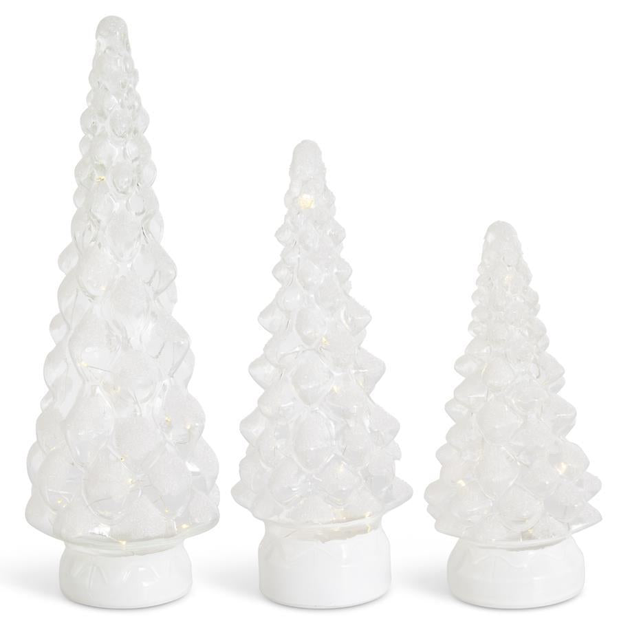 Clear Glass Flocked LED Trees