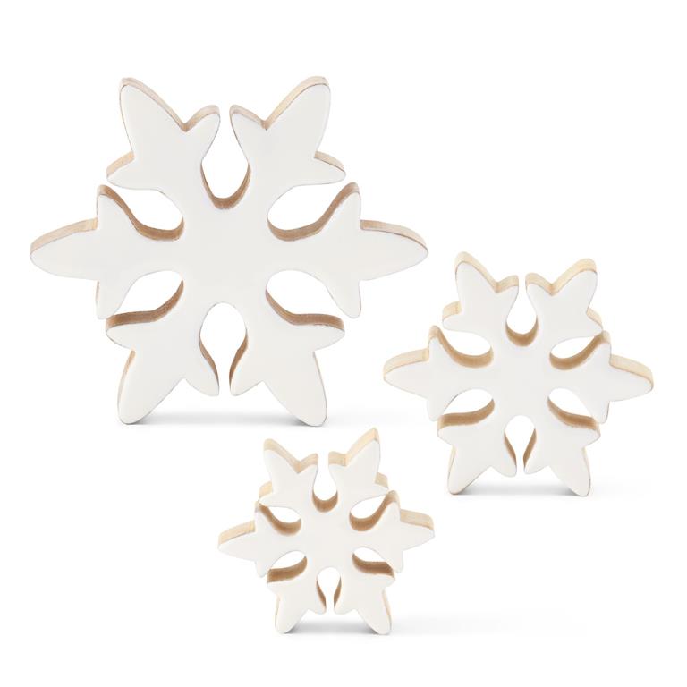 Wood Snowflakes w/White Enameled Front