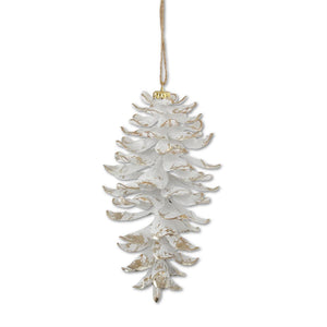 8.5 Inch White Glittered Shatterproof Pinecone Ornament