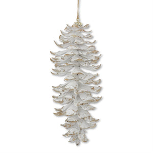 11 Inch White Glittered Shatterproof Pinecone Ornament