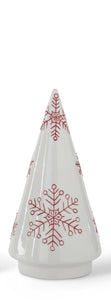 White Ceramic Cone Trees w/Red Snowflakes