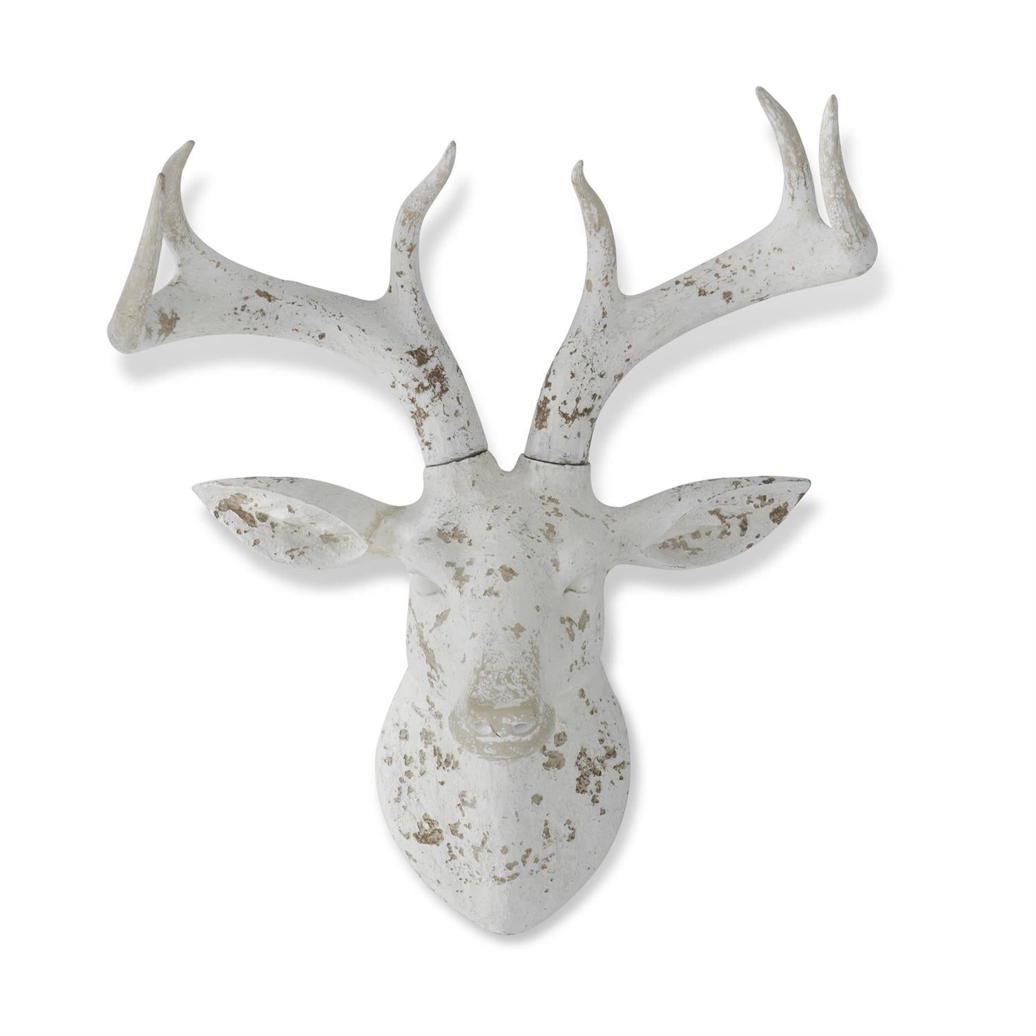 27 Inch Distressed White Resin Deer Bust Wall Mount