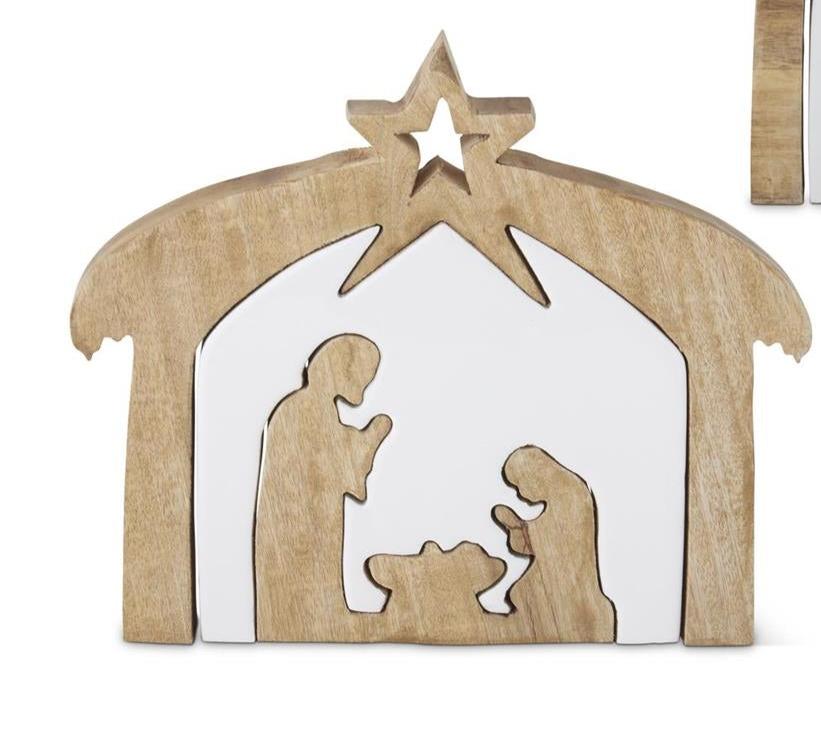 Wood Nativity w/White Enameled Center