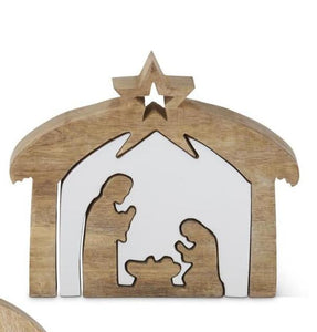 Wood Nativity w/White Enameled Center